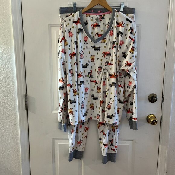 Cuddi Duds Woman's Fleece Warm Christmas Doggies Pajama Set Sz XL - Picture 2 of 8
